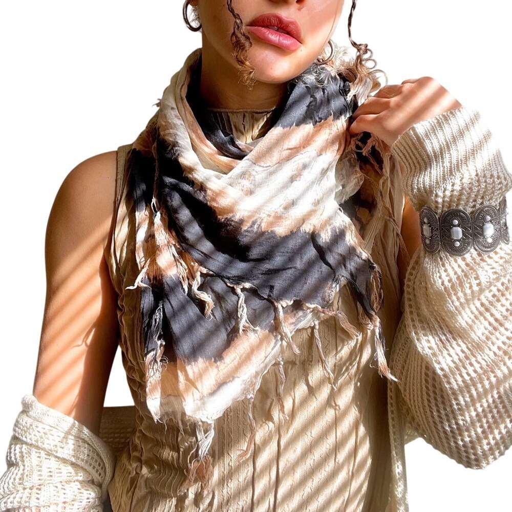 Vintage Y2K Whimsigoth Indie Sleaze Earthy Tie-Dye Tassel Fringe Scarf